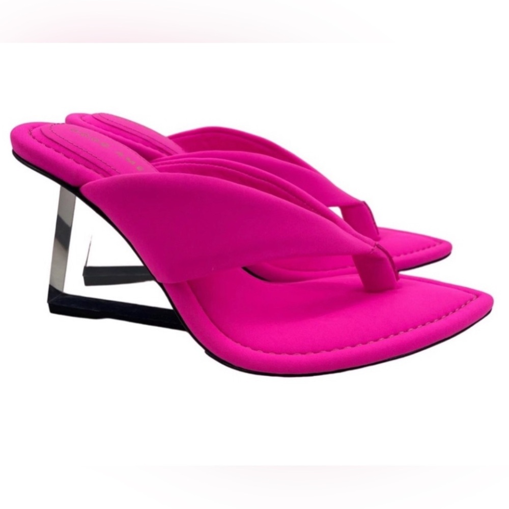 GOOD AMERICAN CINDER F*UCKING RELLA CLEAR WEDGE SANDAL NEON PINK